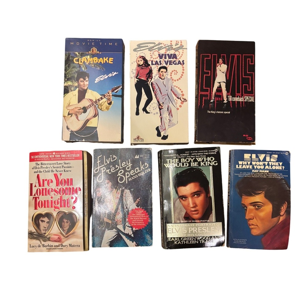 Elvis Presley Vintage Lot 3‎ VHS Tapes & 4 Paperback Books